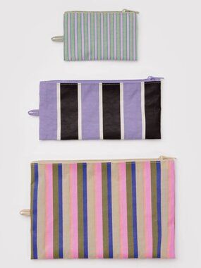 NWT Baggu Flat Pouch Set - Candy Shop Stripes